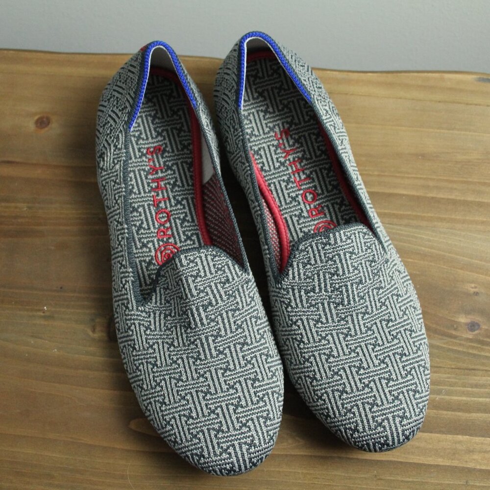 Rothy's Retired Charcoal Grey Grid Pattern Slip O… - image 1